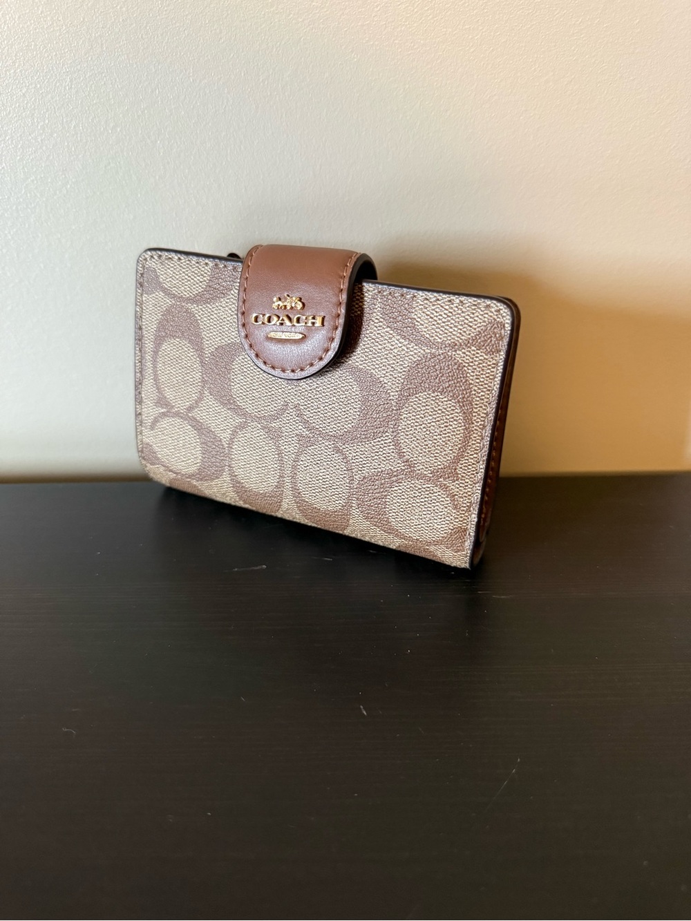 Coach Brown Signature Canvas Phone Case with Leather Trim